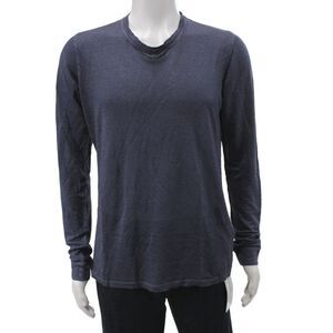 120% Lino Mens Blue Linen Basic Long Sleeve T-Shirt Size XS